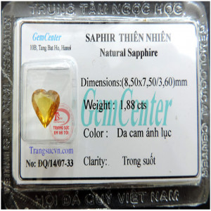 Đá saphire vàng hình trái tim cao cấp