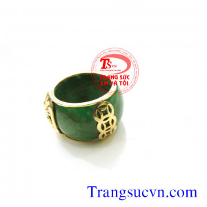 Nhẫn ngọc Rồng vàng tây 10k (41,6% Au) sản phẩm có giấy kiểm định vàng kèm theo nhẫn ngọc cẩm thạch màu xanh