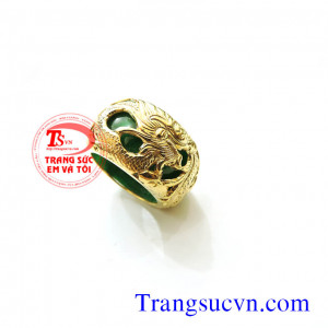 Nhẫn ngọc Rồng vàng tây 10k (41,6% Au) sản phẩm có giấy kiểm định vàng kèm theo nhẫn ngọc cẩm thạch màu xanh