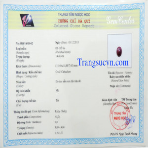 Giấy kiểm định Đá Quý ruby sao tự nhiên
