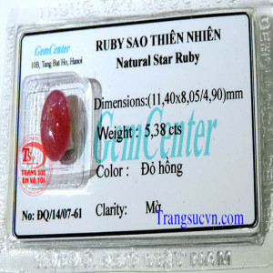 Ruby sao tự nhiên đẹp