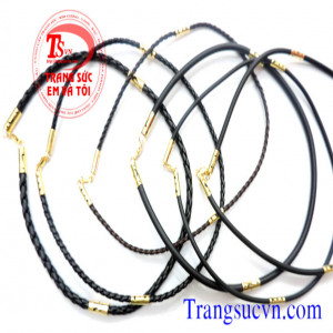 Kiểu chế tác: Dây da bọc vàng đúc 2 đầu rồng nổi 2 đốt rồng móc tròn đẹp đeo mặt không sợ chạy.