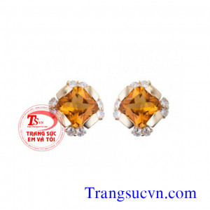 Bông tai vàng tây 14k đá Citrine