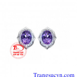 Cặp bông tai đá màu tím vàng trắng