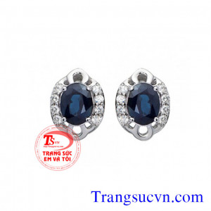 Hoa tai đá Saphir tư nhiên và kim cương