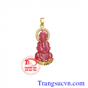 Mặt phật quan âm đá ruby vàng 18k