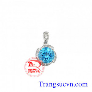 Mặt dây đá topaz xanh vàng tây 10k