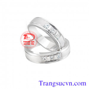 Cặp nhẫn cưới vàng trắng vuông