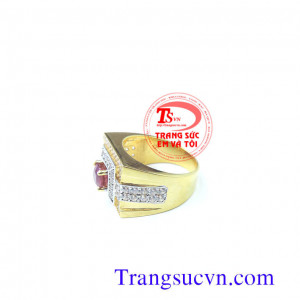 Nhẫn nam ruby vàng tây 14k