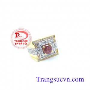 Nhẫn nam ruby vàng tây 14k