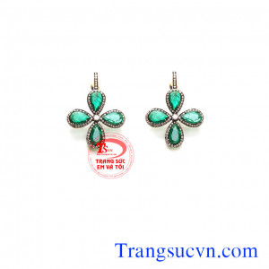 Bán Hoa tai emerald vàng tây,giá đôi bông tai emerald thiên nhiên có giấy kiểm định đá quý và vàng,đặt hoa tai vàng gắn đá quý tự nhiên theo yêu cầu