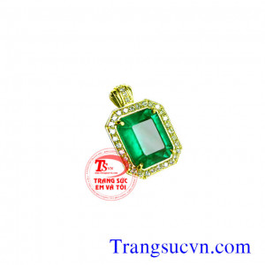 Mặt chữ nhật Emerald nữ, Mặt dây nữ đá quý emerald, Bán mặt dây emerald thiên nhiên,có giấy kiểm định đá emerald và vàng, đá quý emerald chất lượng,đặt mặt dây chuyền vàng tây đính đá quý theo mệnh mộc,hỏa.