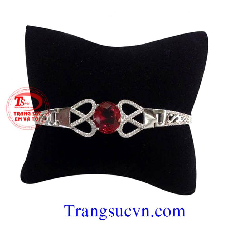 Vòng tay vàng trắng đá ruby