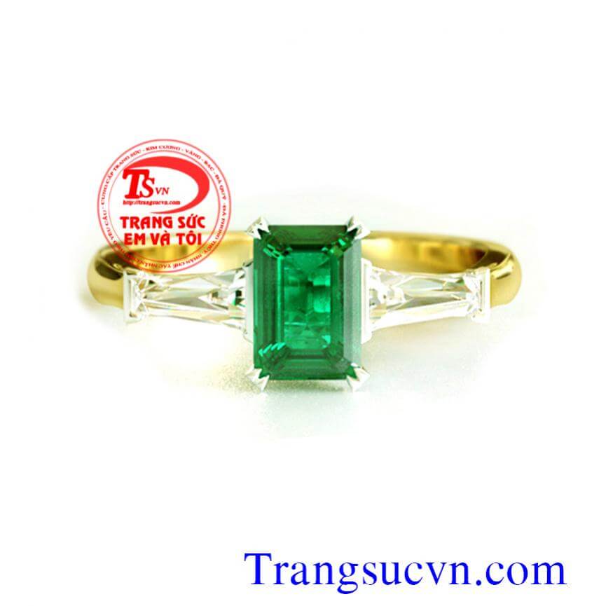 Nhẫn nữ đá Emerald hình chữ nhật