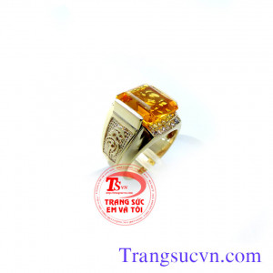 Nhẫn nam thạch anh vàng chữ nhật