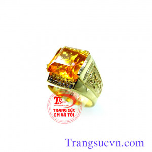 Nhẫn nam thạch anh vàng chữ nhật