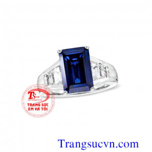 Nhẫn nam vàng trắng gắn đá Saphia