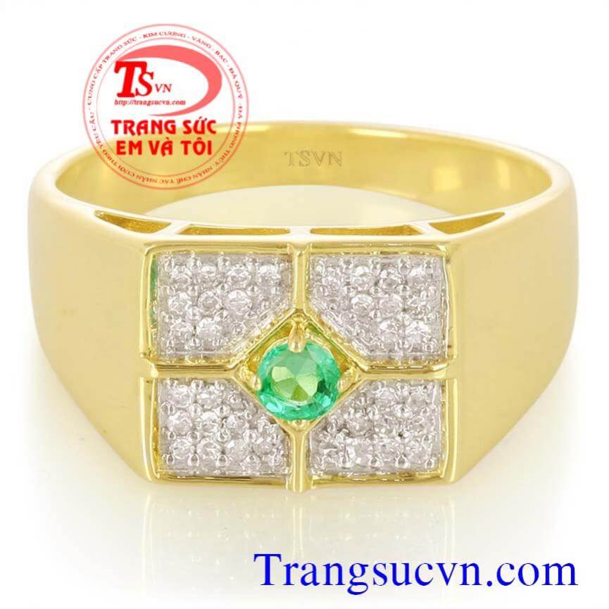 Nhẫn nam vàng tây gắn đá emerald thiên nhiên