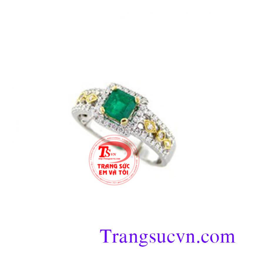Nhẫn nữ đá emerald xinh sắn