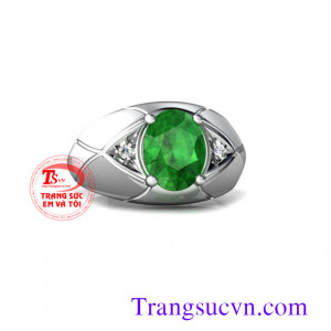 Nhẫn nam mạnh mẽ, gắn đá emeral