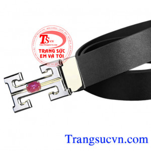 Mặt thắt lưng vàng trắng 18k đá ruby sao