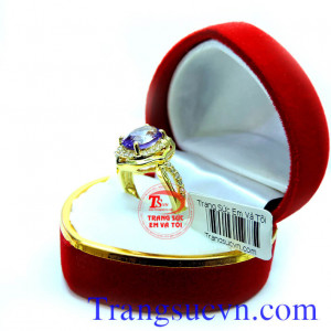 Nhẫn thạch anh tím vàng tây 14k