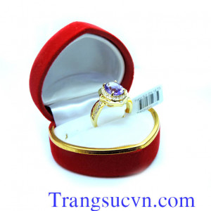 Nhẫn thạch anh tím vàng tây 14k