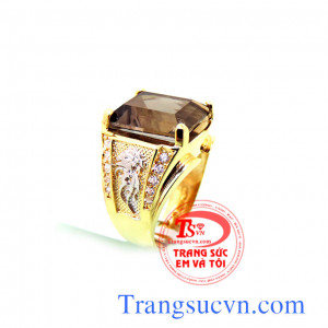 Nhẫn nam thạch anh khói