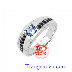 Nhẫn nam vàng trắng đá xanh đen