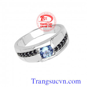 Nhẫn nam vàng trắng đá xanh đen