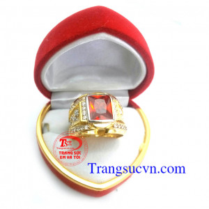 Nhẫn nam vàng đá màu đỏ