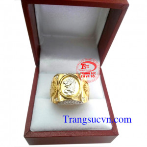Nhẫn mặt rồng vàng tây dành cho nam,thiết kế rồng trên máy,đúc nhẫn công nghệ cao,đánh bóng sáng đẹp