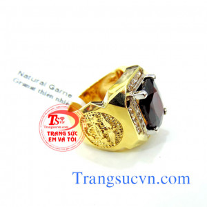 Nhẫn nam mệnh hỏa và mệnh thổ,Nhẫn nam vàng 14k vàng đảm bảo,Đá Granet tự nhiên 100% Có giấy kiểm định,bảo hành 1 năm,giao hàng tận nơi