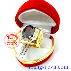 Nhẫn nam mệnh hỏa và mệnh thổ,Nhẫn nam vàng 14k vàng đảm bảo,Đá Granet tự nhiên 100% Có giấy kiểm định,bảo hành 1 năm,giao hàng tận nơi