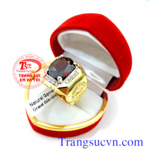 Nhẫn nam mệnh hỏa và mệnh thổ,Nhẫn nam vàng 14k vàng đảm bảo,Đá Granet tự nhiên 100% Có giấy kiểm định,bảo hành 1 năm,giao hàng tận nơi