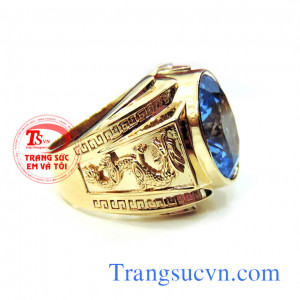 Nhẫn nam topaz rồng mệnh mộc và thủy vàng 14k gắn đá mới màu nước biển tưng sinh cho mệnh mộc,cây cần có nước,hợp đep ngón giữa, nhẫn nam topaz