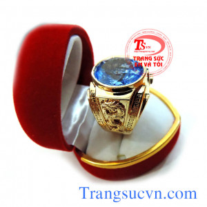 Nhẫn nam topaz rồng mệnh mộc và thủy vàng 14k gắn đá mới màu nước biển tưng sinh cho mệnh mộc,cây cần có nước,hợp đep ngón giữa, nhẫn nam topaz