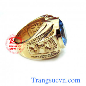 Nhẫn nam topaz rồng mệnh mộc và thủy vàng 14k gắn đá mới màu nước biển tưng sinh cho mệnh mộc,cây cần có nước,hợp đep ngón giữa, nhẫn nam topaz