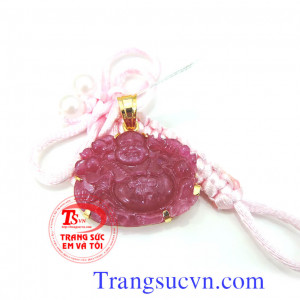 Mặt Phật Di Lặc Ruby đỏ thiên nhiên có giấy kiểm định vàng đảm bảo 18k 750,mặt phật di lặc nam đeo mặt dây chuyền,bảo hành 1 năm,Bán toàn quốc