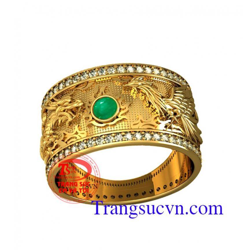 Nhẫn vàng Emerald rồng phượng