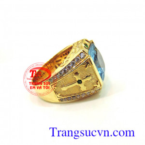 Nhẫn nam topaz xanh nước biển có giấy kiểm định đá quý và vàng kèm theo nhẫn nam topaz,bán nhẫn nam topaz toàn quôc,được đặt nhẫn nam topaz theo size tay