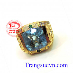 Nhẫn nam topaz xanh nước biển có giấy kiểm định đá quý và vàng kèm theo nhẫn nam topaz,bán nhẫn nam topaz toàn quôc,được đặt nhẫn nam topaz theo size tay