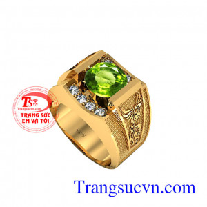 Nhẫn vàng nam 18k peridot xanh lá,nhẫn nam vàng 18k,thiết kế 3D nhẫn nam phượng hoàng, nhẫn nam đẹp theo mệnh,bảo hành 1 năm