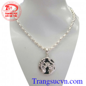 Bộ Mặt dây chuyền rồng phượng bạc