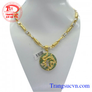 Bộ dây chuyền vàng mặt rồng ngọc