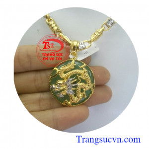 Bộ dây chuyền vàng mặt rồng ngọc