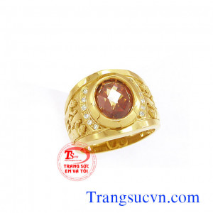 Nhẫn nam gắn đá thạch anh vàng