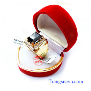Nhẫn nam vàng sapphire chữ nhật