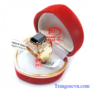 Nhẫn nam vàng sapphire chữ nhật