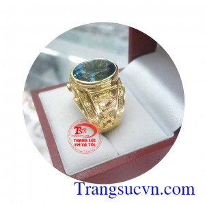 Nhẫn Topaz mệnh thủy nam tính đảm bảo chất lượng,thân nhẫn làm vàng 14k 58,5%au 3,995 chỉ,Đá Topaz 13,05 carat,nhẫn nam thiết kế theo yêu cầu, nhẫn nam theo mệnh may mắn thành công doanh nhân